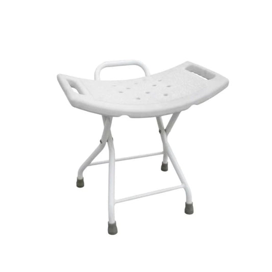 Piso de ducha plegable blanco con asiento perforado y asa superior
