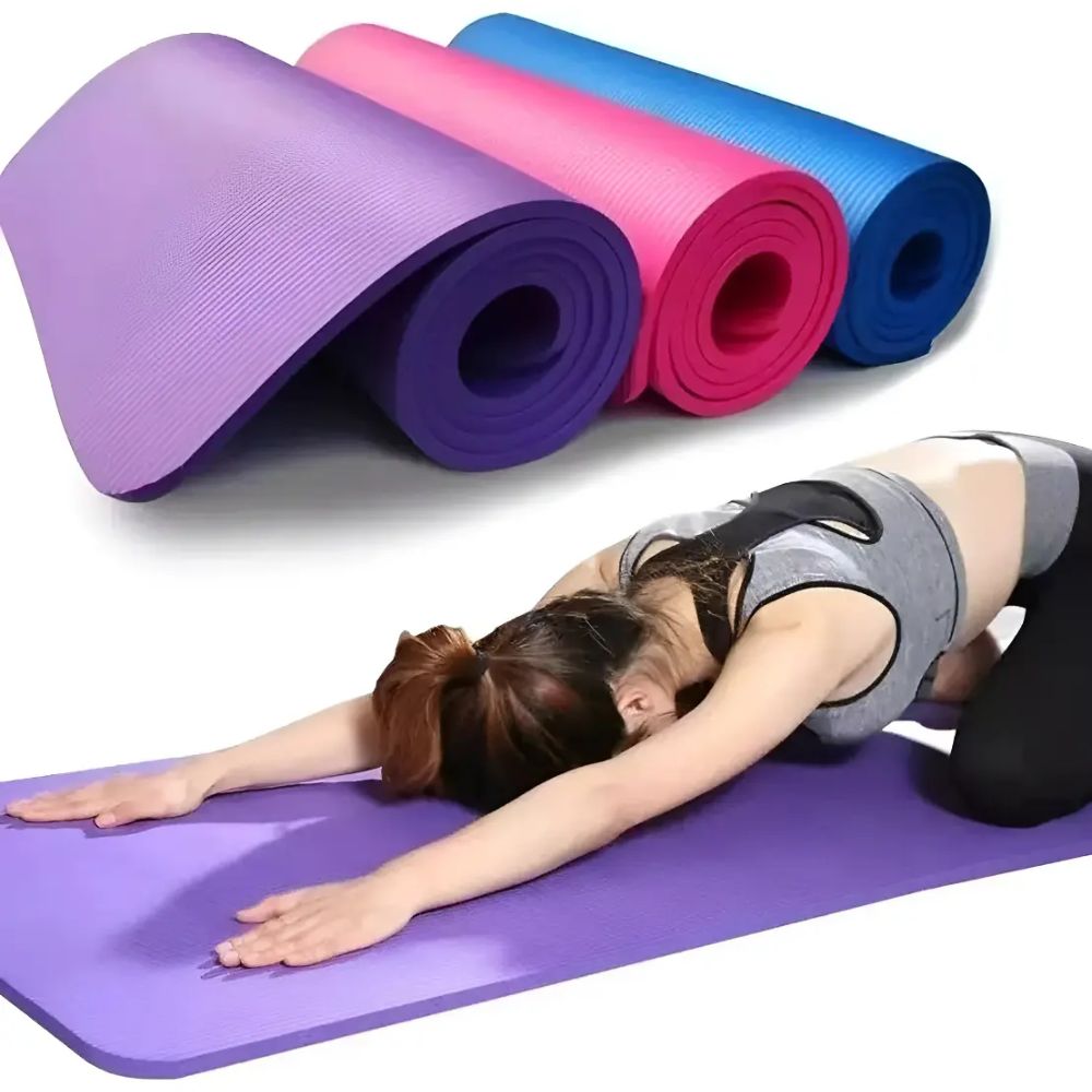 Alfombra de yoga PVC morada, superficie texturizada para ejercicios