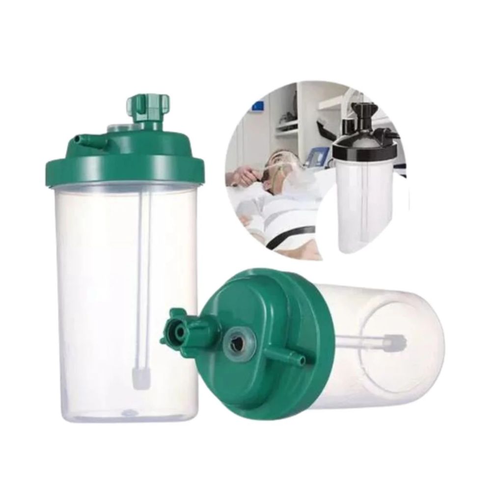 Vaso humidificador desechable: depósito transparente con tapa verde y boquilla