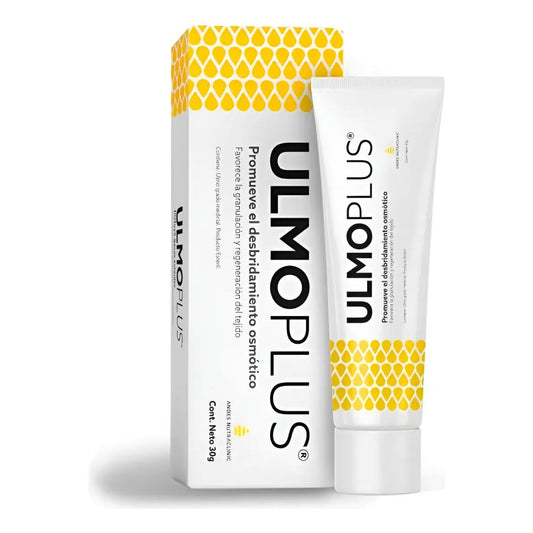 Crema Ulmo Plus 30 g in tubo e astuccio giallo a motivi a pois