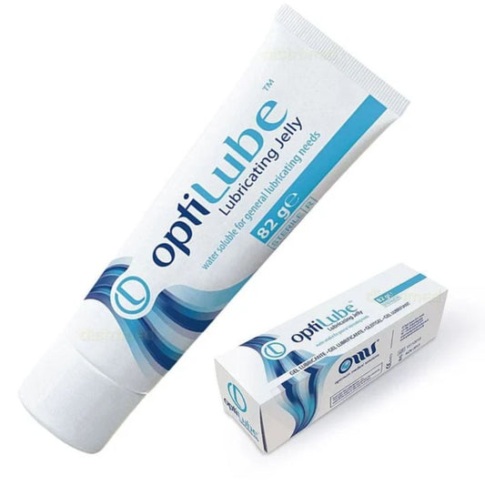 Gel lubricante Optilube en tubo, 82 g, lubricating jelly de base acuosa.