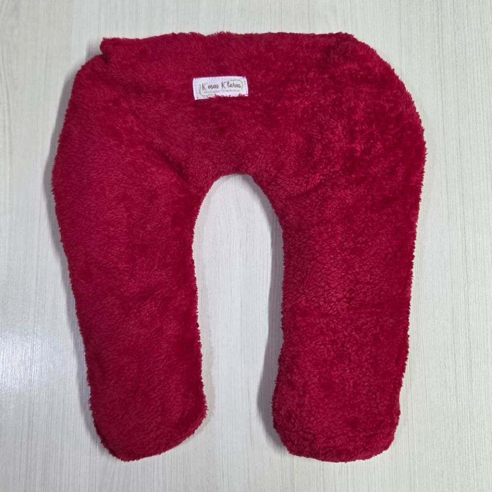 Guatero de semilla con cuello, funda tipo felpa roja vino en forma de U